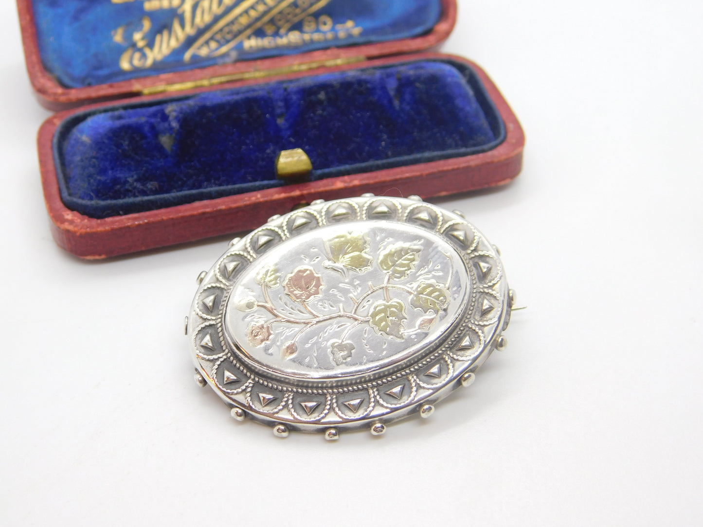 Victorian 9ct Gold on Sterling Silver Floral Aesthetic Brooch Antique c1880