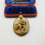 Regency Grand Tour Gold Set Carved Lava Cherub Baby High Relief Cameo Brooch c1830