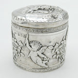 Victorian Sterling Silver Floral & Cherub Pattern Trinket Box Antique 1894 Birmingham