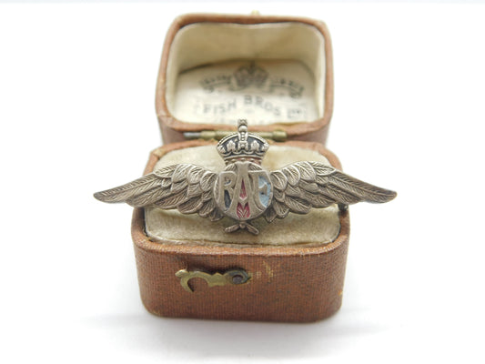 WWII-era Sterling Silver RAF Wings Sweetheart Brooch Antique c1940