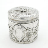 Victorian Sterling Silver Floral & Cherub Pattern Trinket Box Antique 1894 Birmingham