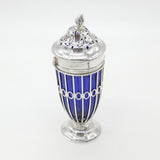 Victorian Sterling Silver Blue Glass Lined Sugar Caster 1900 London Antique