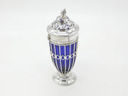 Victorian Sterling Silver Blue Glass Lined Sugar Caster 1900 London Antique