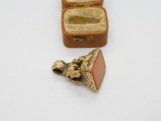 Victorian Rolled Gold Fox Mask & Running Hound Carnelian Fob Seal c1860 Antique