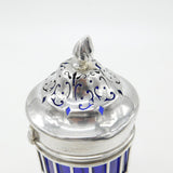 Victorian Sterling Silver Blue Glass Lined Sugar Caster 1900 London Antique