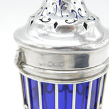 Victorian Sterling Silver Blue Glass Lined Sugar Caster 1900 London Antique