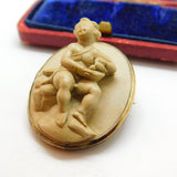 Regency Grand Tour Gold Set Carved Lava Cherub Baby High Relief Cameo Brooch c1830