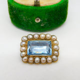 George IV 15ct Gold, Pearl & Blue Paste Mourning Brooch Antique c1830