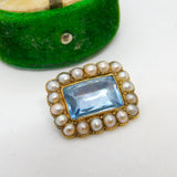 George IV 15ct Gold, Pearl & Blue Paste Mourning Brooch Antique c1830