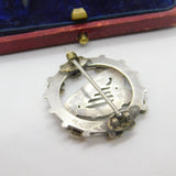 Victorian Gold on Sterling Silver Good Luck Irish Harp Shamrock Brooch 1892