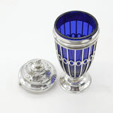 Victorian Sterling Silver Blue Glass Lined Sugar Caster 1900 London Antique