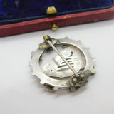 Victorian Gold on Sterling Silver Good Luck Irish Harp Shamrock Brooch 1892