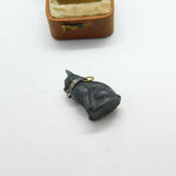 Czech Dark Green Glass Cracker Cat Charm with Collar Antique c1920 Art Deco