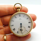 Omega 15-Jewel Gold Plated Open Face Pocket Watch Dennison Case c1935