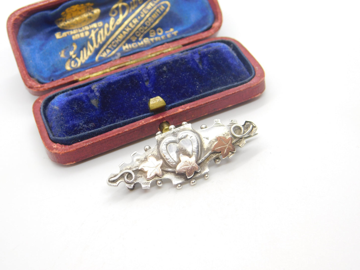 Victorian 9ct Gold & Sterling Silver Ivy Leaf Sweetheart Brooch 1895 Chester