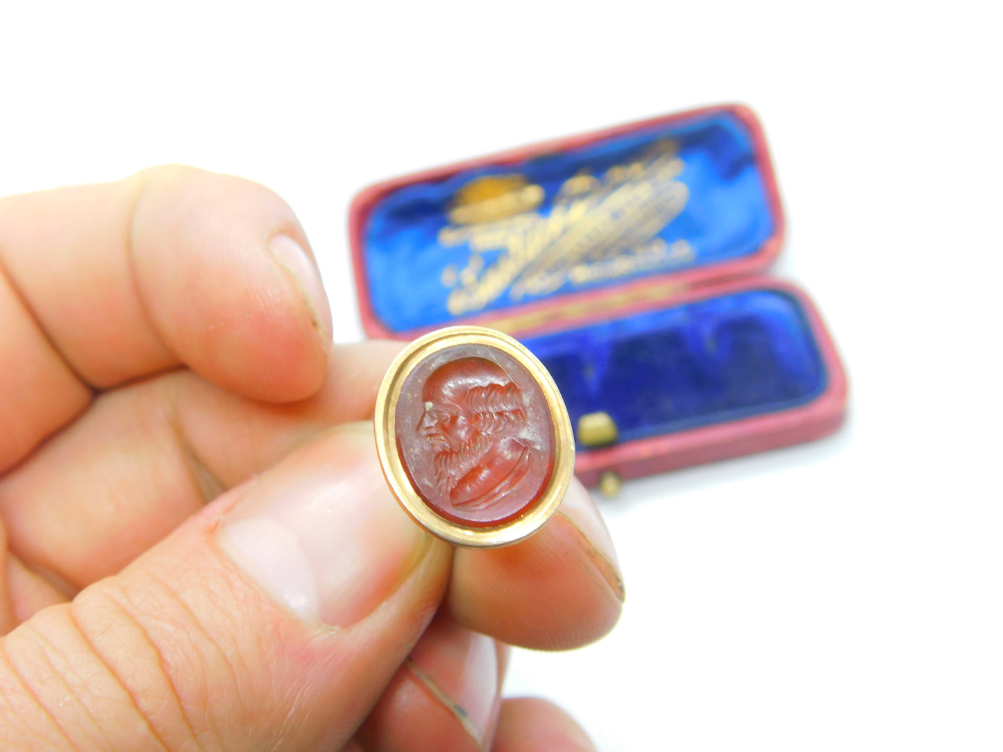 Grand Tour 15ct Gold & Carnelian Intaglio Seal Fob of Epictetus Georgian c1830