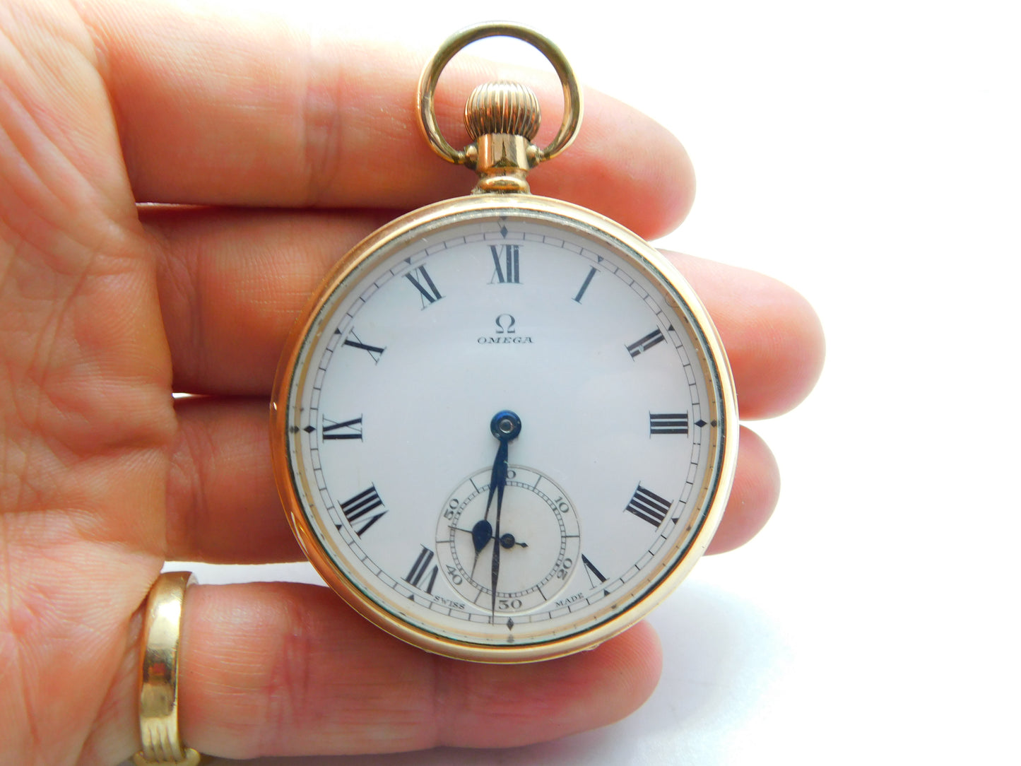 Omega 15-Jewel Gold Plated Open Face Pocket Watch Dennison Case c1935