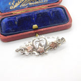 Victorian 9ct Gold & Sterling Silver Ivy Leaf Sweetheart Brooch 1895 Chester