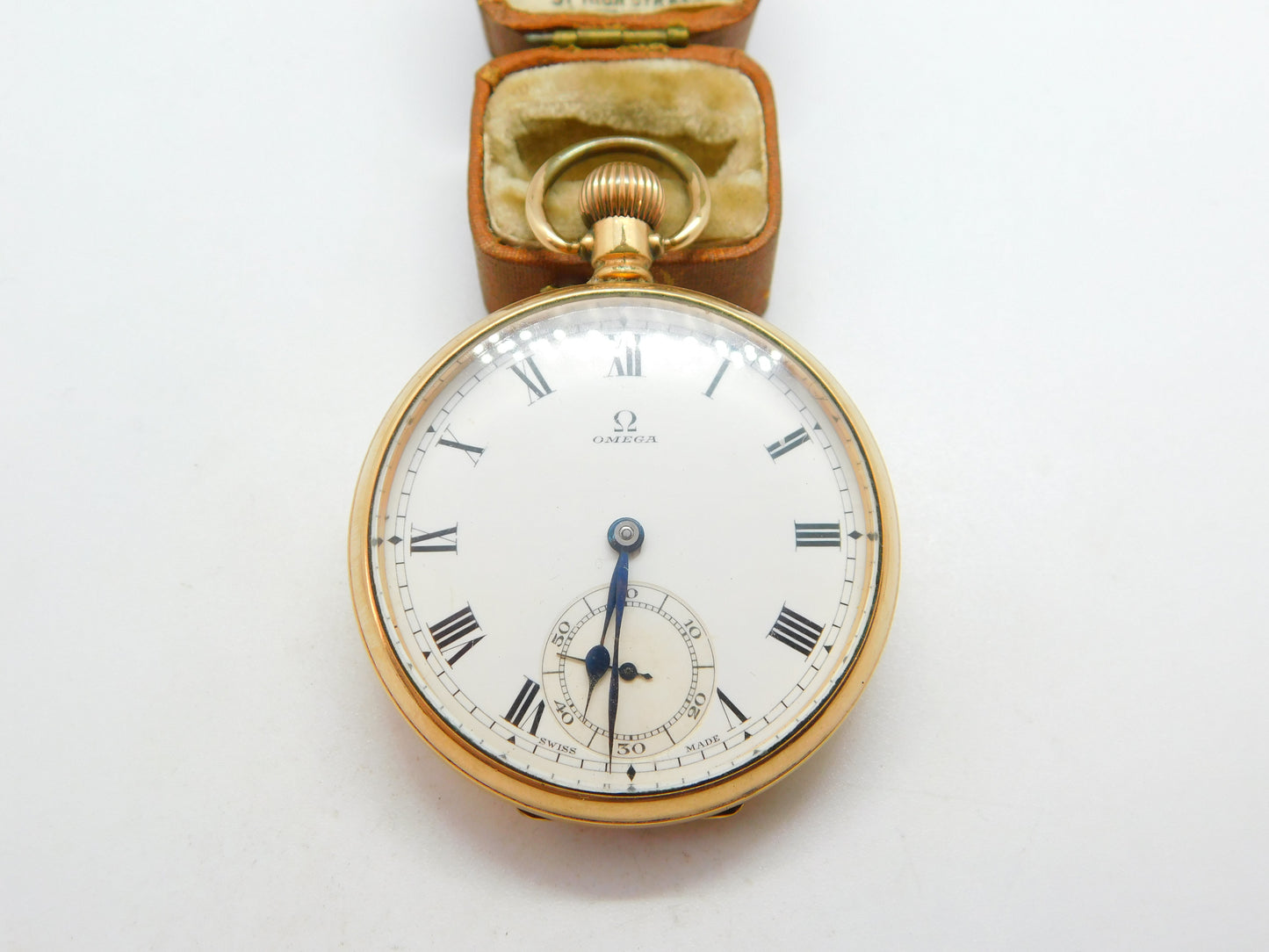 Omega 15-Jewel Gold Plated Open Face Pocket Watch Dennison Case c1935