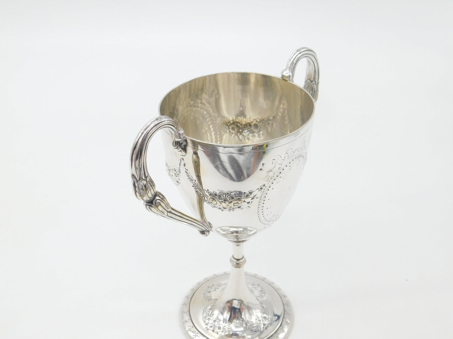 Victorian Silver Plated Two-Handled Floral Trophy Cup Antique c1900 Un-Engraved