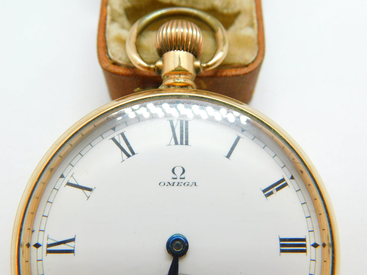 Omega 15-Jewel Gold Plated Open Face Pocket Watch Dennison Case c1935