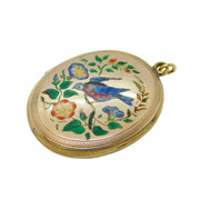 Victorian 9ct Gold Back & Front Enamel Swallow Sweetheart Locket Antique c1880