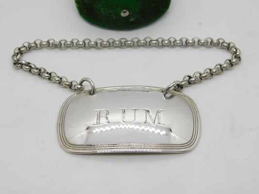 Victorian Sterling Silver Bright Cut Rum Decanter Label Antique 1853 Sheffield