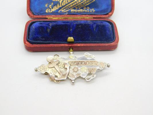 Victorian 9ct Gold & Sterling Silver 'Remember Me' Naval Sweetheart Brooch 1901