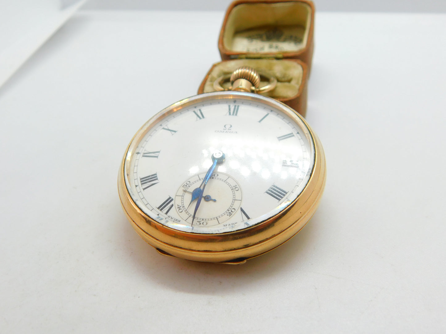 Omega 15-Jewel Gold Plated Open Face Pocket Watch Dennison Case c1935