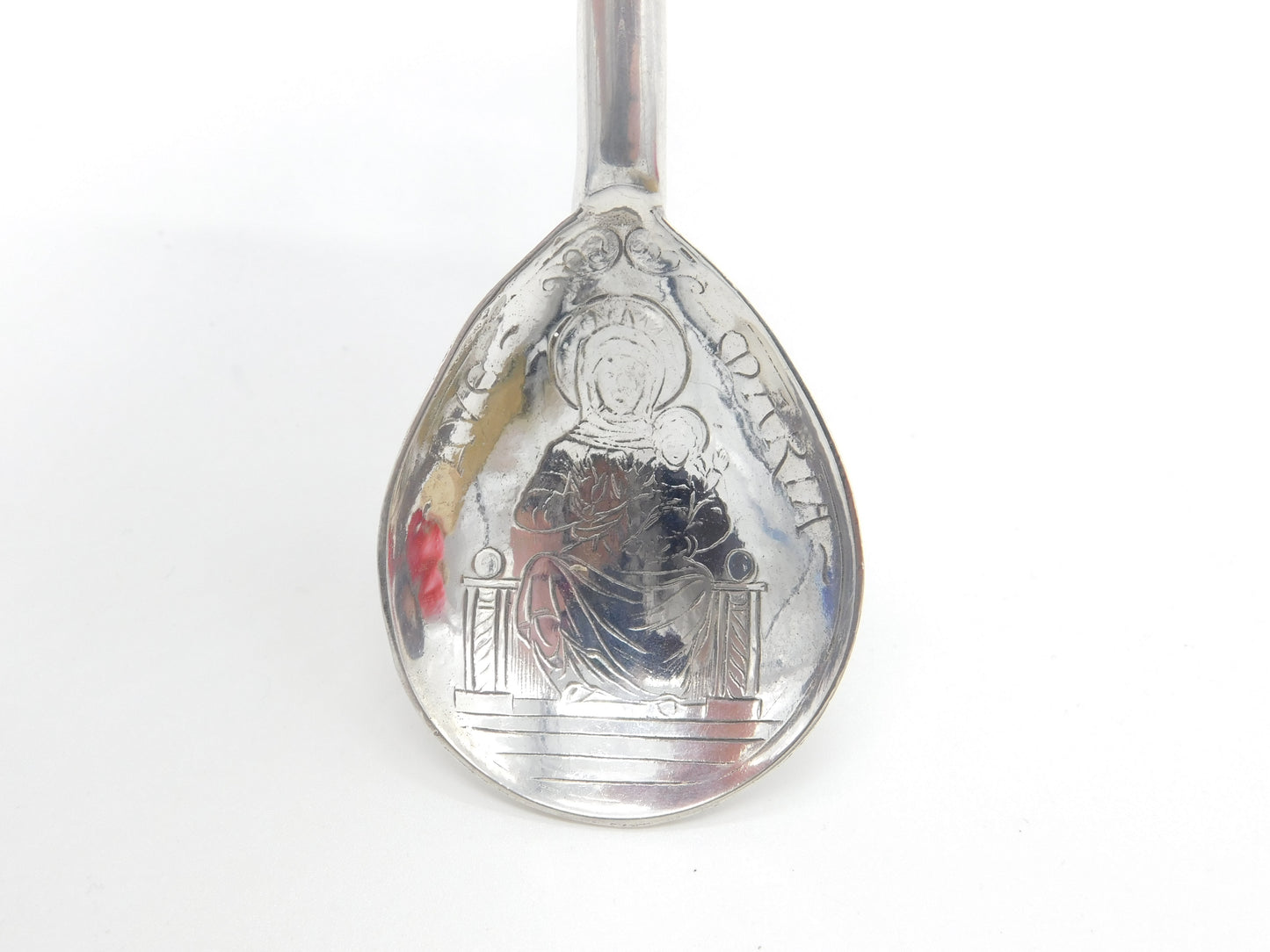 Sterling Silver 'Ave Maria' Apostle Picture Bowl Spoon Antique 1902 Chester