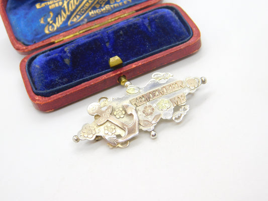 Victorian 9ct Gold & Sterling Silver 'Remember Me' Naval Sweetheart Brooch 1901