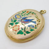 Victorian 9ct Gold Back & Front Enamel Swallow Sweetheart Locket Antique c1880