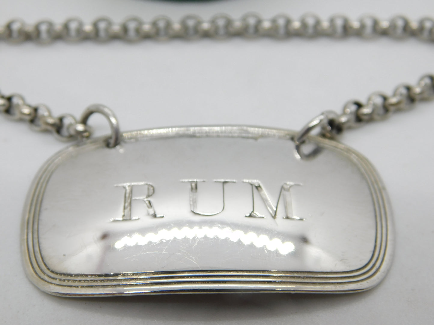 Victorian Sterling Silver Bright Cut Rum Decanter Label Antique 1853 Sheffield