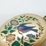 Victorian 9ct Gold Back & Front Enamel Swallow Sweetheart Locket Antique c1880