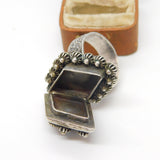 Large Egyptian .900 Silver Turquoise Set Poison Locket Ring Antique c1940 Deco