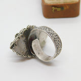 Large Egyptian .900 Silver Turquoise Set Poison Locket Ring Antique c1940 Deco