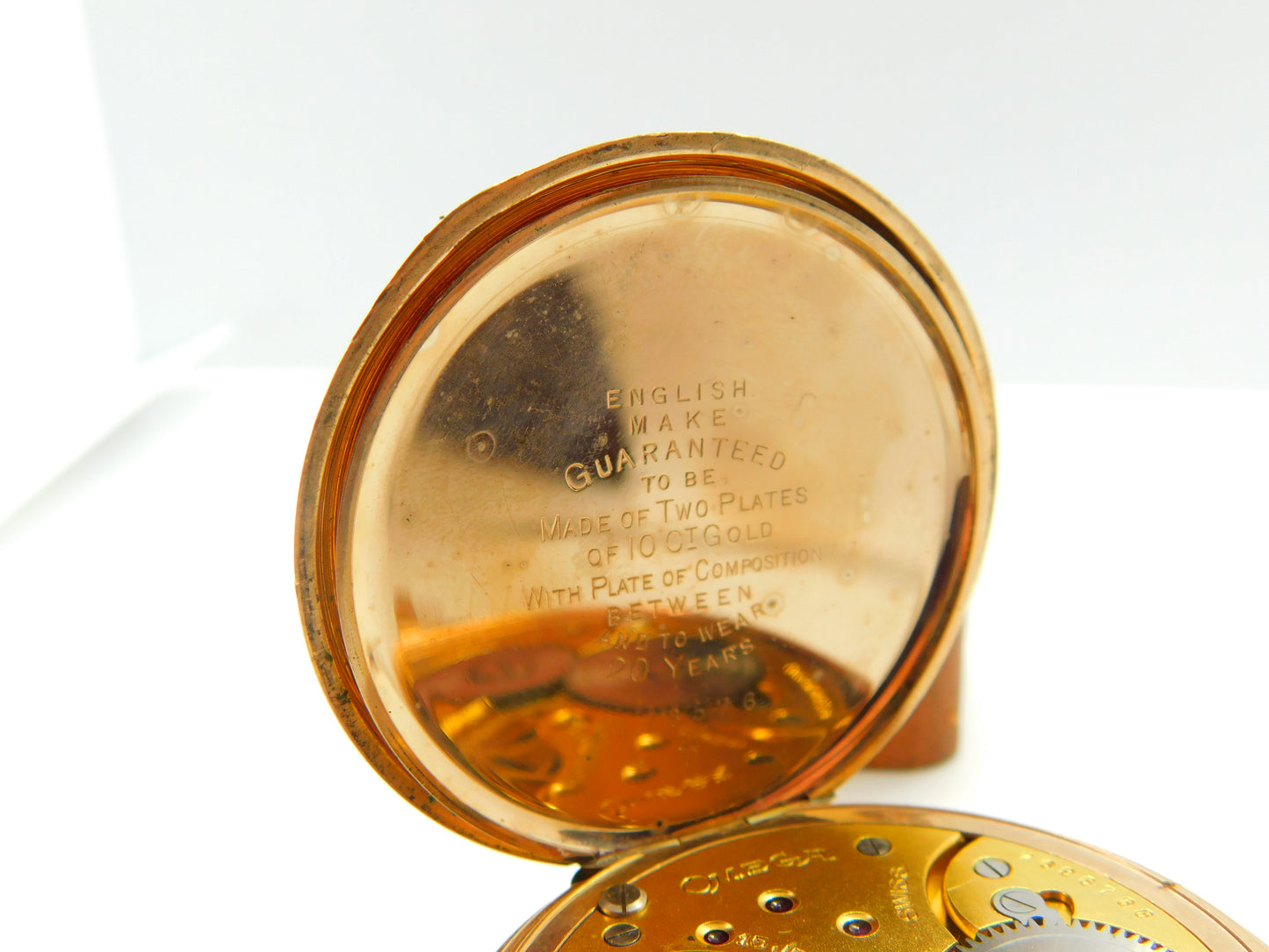 Omega 15-Jewel Gold Plated Open Face Pocket Watch Dennison Case c1935