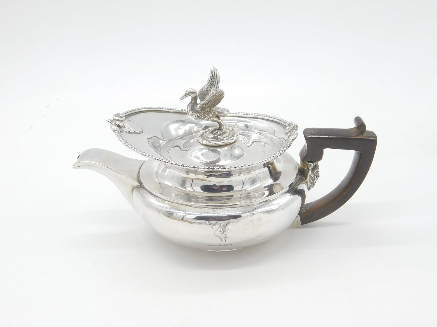 Georgian Sterling Silver Teapot Stork Finial & Goblin Handle 1806 London Antique