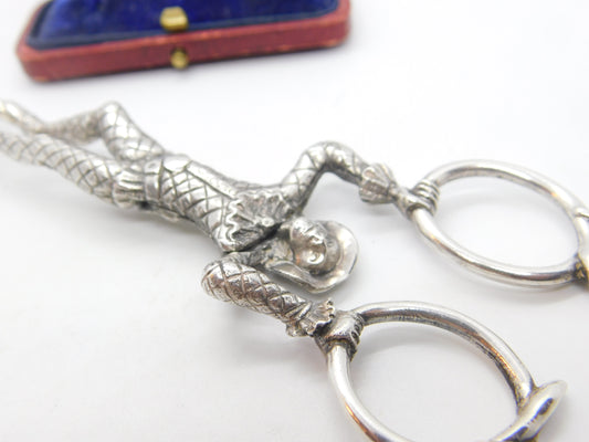 Georgian Revival Sterling Silver Novelty Circus Harlequin Sugar Scissors 1971