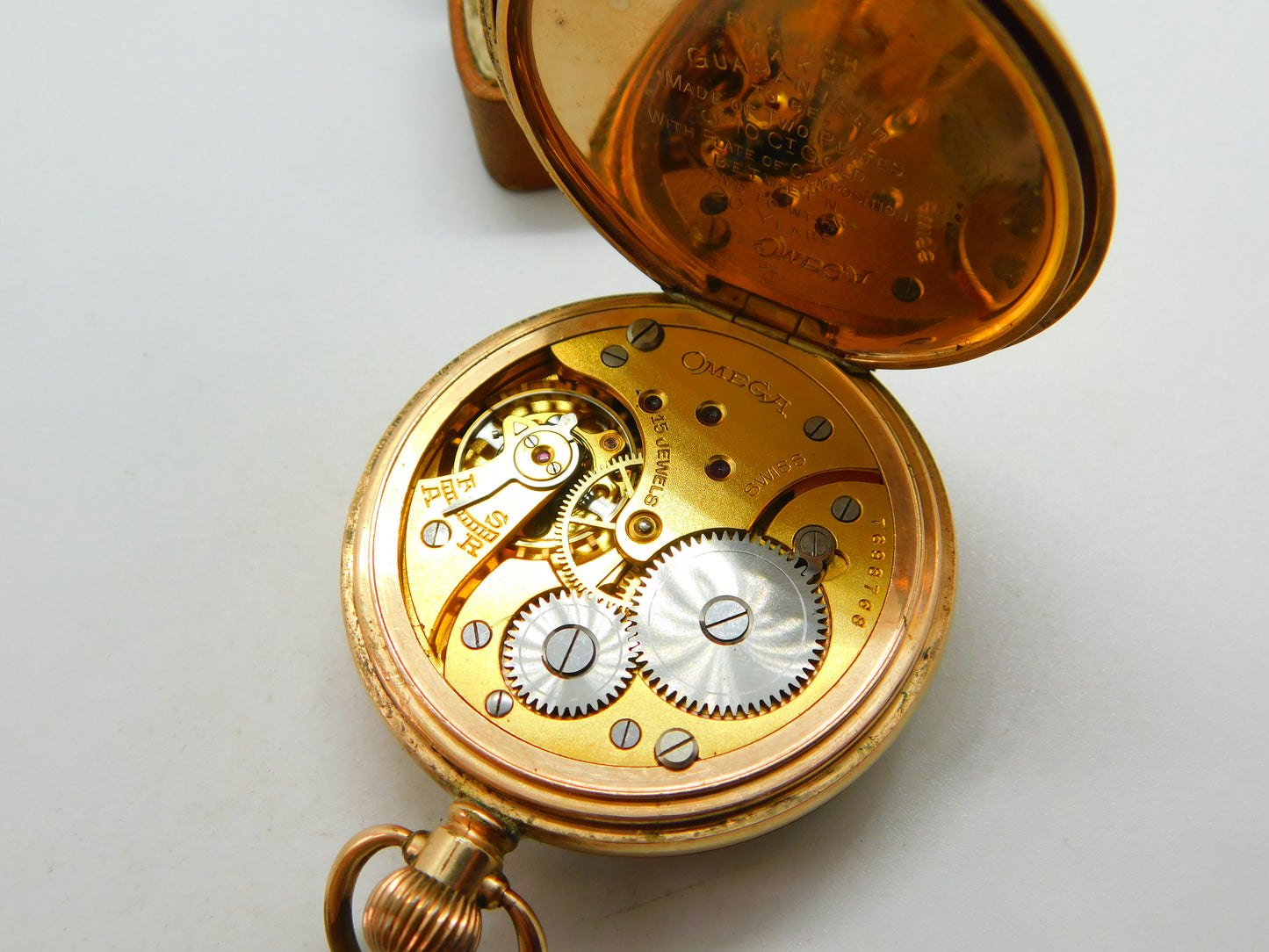 Omega 15-Jewel Gold Plated Open Face Pocket Watch Dennison Case c1935