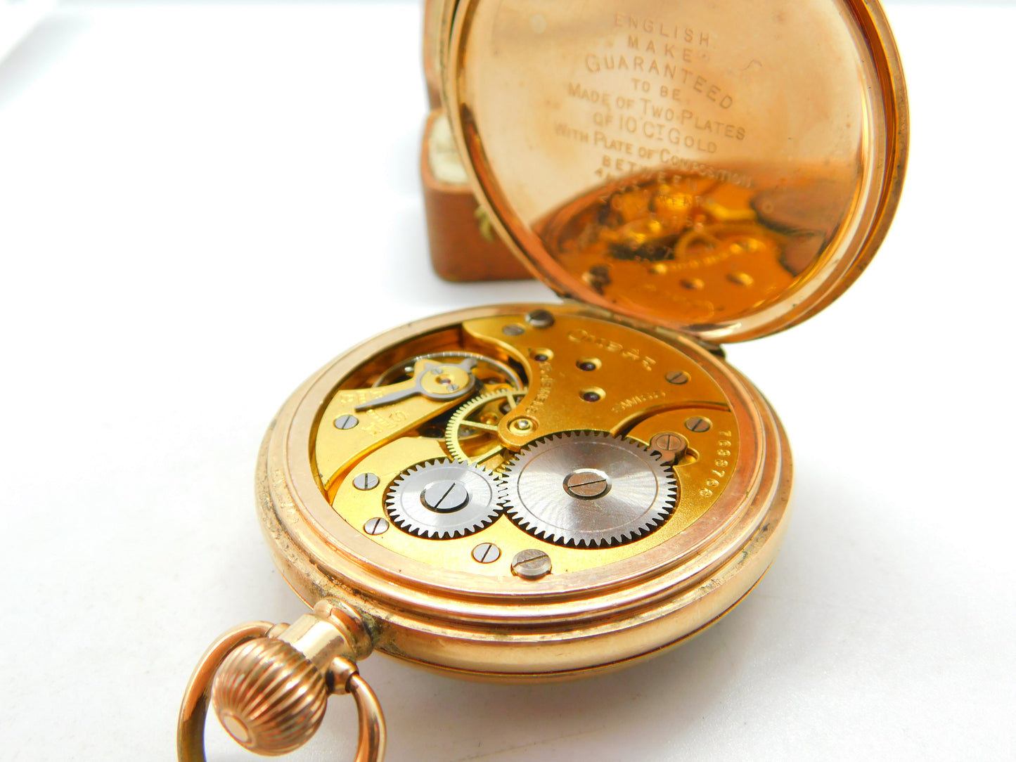 Omega 15-Jewel Gold Plated Open Face Pocket Watch Dennison Case c1935