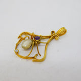 Edwardian 9ct Gold, Amethyst, Pearl & Diamond Spider Pendant Antique c1910