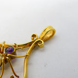 Edwardian 9ct Gold, Amethyst, Pearl & Diamond Spider Pendant Antique c1910