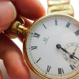 Omega 15-Jewel Gold Plated Open Face Pocket Watch Dennison Case c1935