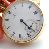 Omega 15-Jewel Gold Plated Open Face Pocket Watch Dennison Case c1935