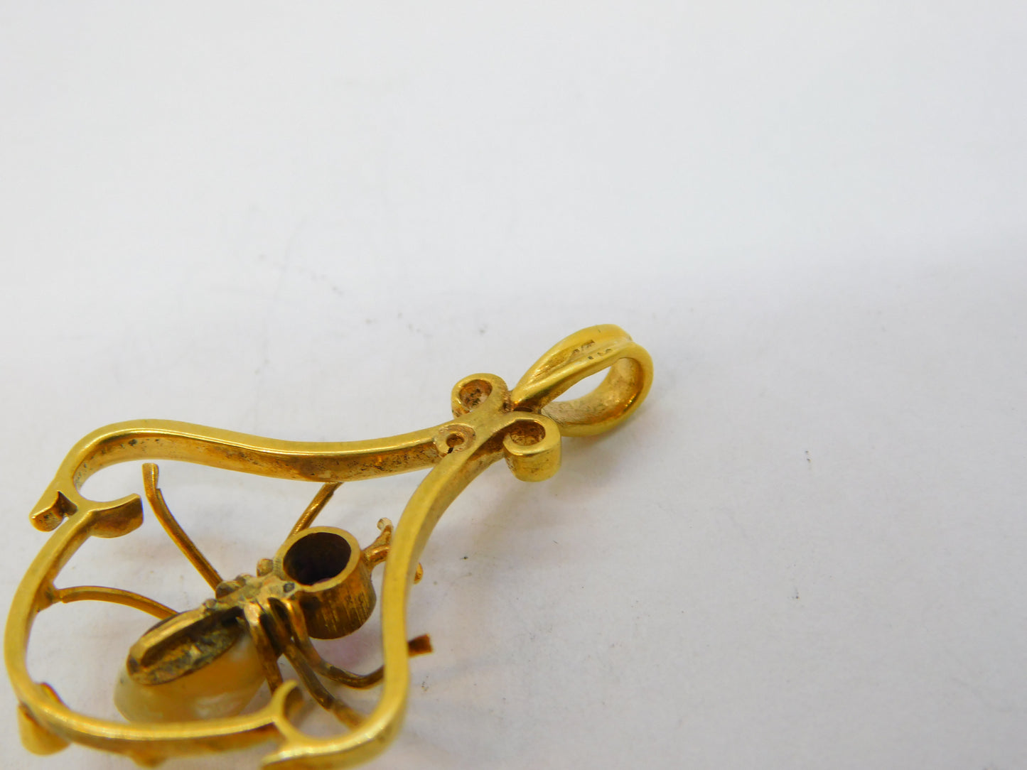Edwardian 9ct Gold, Amethyst, Pearl & Diamond Spider Pendant Antique c1910