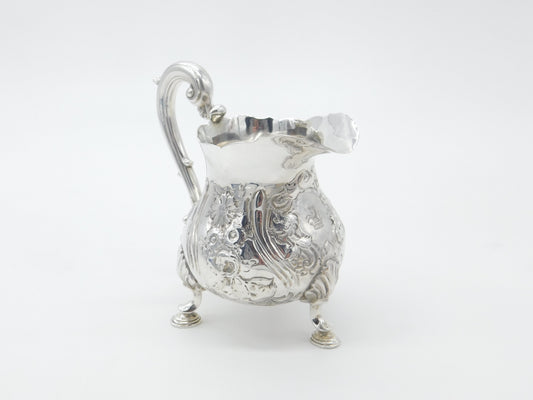 Georgian Sterling Silver Floral Repousse Crested Cream Jug Antique 1813 London