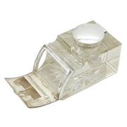 Edwardian Sterling Silver Mounted Cut Glass Combination Stamp Box & Inkwell Antique 1905