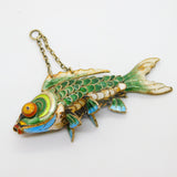 Large Chinese Export Sterling Silver Gilt Enamel Articulated Koi Fish Pendant Antique Art Deco