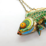 Large Chinese Export Sterling Silver Gilt Enamel Articulated Koi Fish Pendant Antique Art Deco